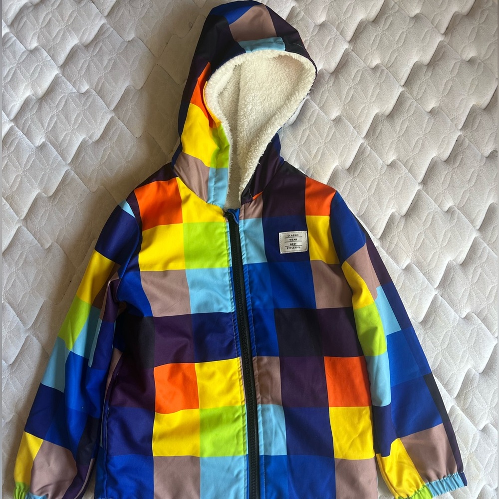 SHEIN Young Boy 1pc Plaid Thermal Lined Hooded Coat Multicolored